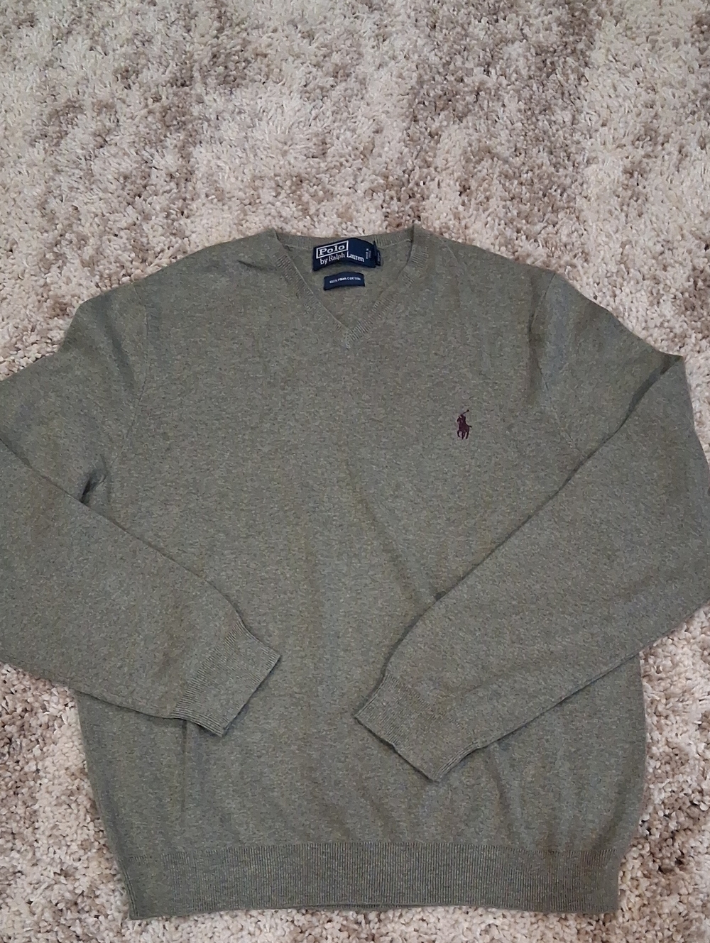 Vintage Polo By Ralph Lauren Prima Cotton Gray V- Neck Sweater Size L